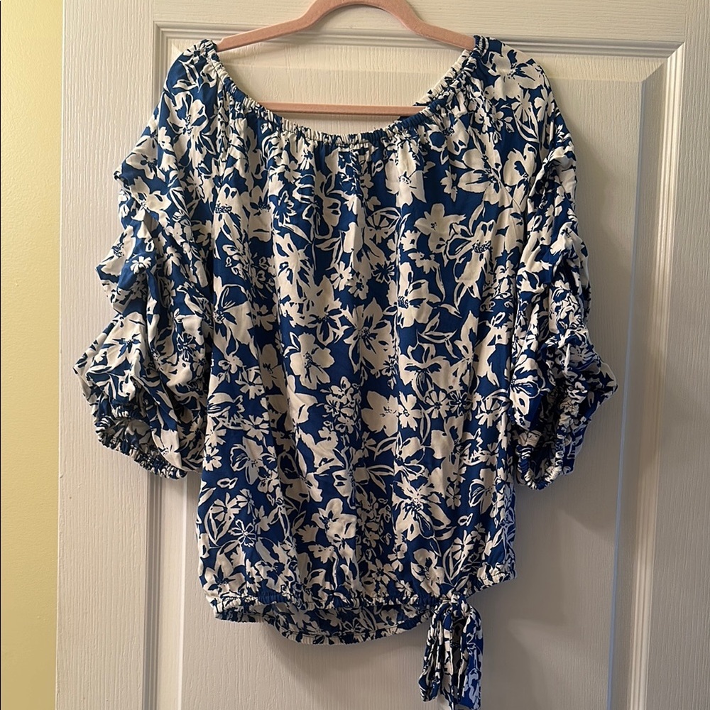 Vince Camuto Blue Ruched Tie Front Blouse